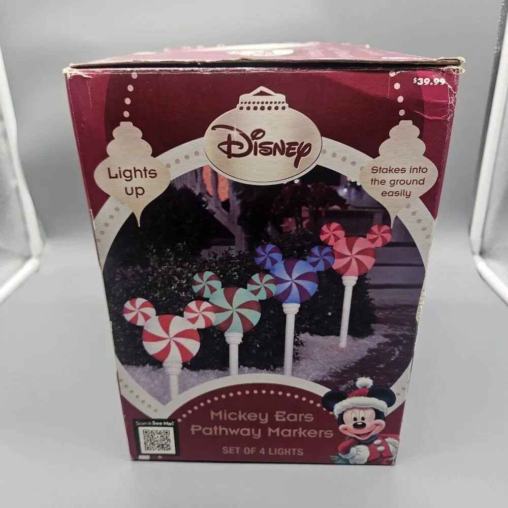 Disney Holiday Mickey Mouse Ears Color Motion Set Of 4 Pathway Lights NOB